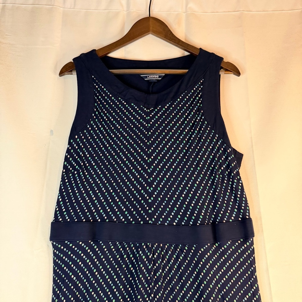 LANDS’ END Women’s Size XL Dress Maxi Length Polka Dot Stretch Side Slits - Picture 11 of 16
